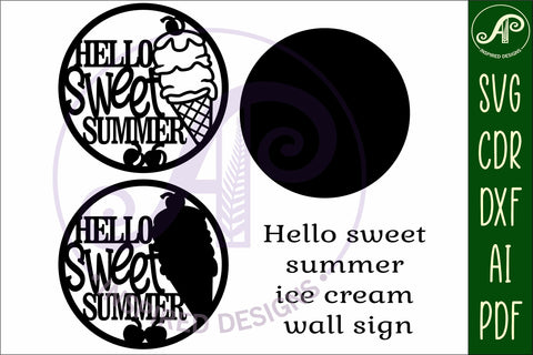 Hello summer ice cream wall sign svg laser cut file SVG APInspireddesigns 