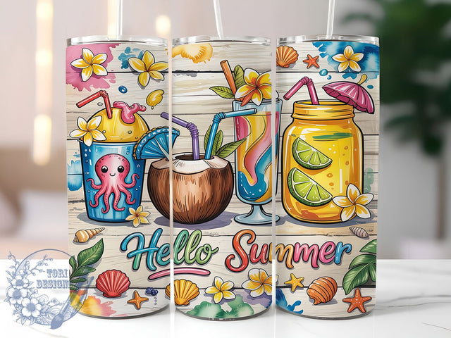 Hello Summer Iced Coffee Tumbler Wrap, Coffee Cup Tumbler Wrap, Summer Vibes 20oz Wrap, Iced Coffee Tumbler Design, Cute Summer Tumbler, Sublimation Coffee Wrap, Fun Summer Tumbler Sublimation ToriDesigns 