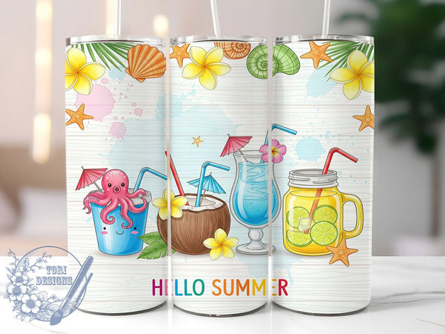 Hello Summer Iced Coffee Tumbler Wrap, Coffee Cup Tumbler Wrap, Summer Vibes 20oz Wrap, Iced Coffee Tumbler Design, Cute Summer Tumbler, Sublimation Coffee Wrap, Fun Summer Tumbler Sublimation ToriDesigns 