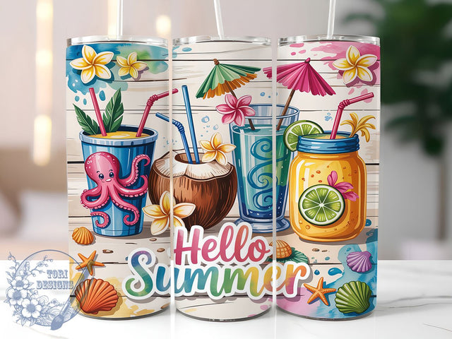 Hello Summer Iced Coffee Tumbler Wrap, Coffee Cup Tumbler Wrap, Summer Vibes 20oz Wrap, Iced Coffee Tumbler Design, Cute Summer Tumbler, Sublimation Coffee Wrap, Fun Summer Tumbler Sublimation ToriDesigns 