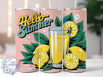 Hello Summer Lemon 20oz Tumbler, Lemon Slice Wrap, Summer Drink PNG, 20oz Skinny Tumbler, Refreshing Summer Sublimation, Lemonade Stand Art, Tropical Beverage Graphic, Citrus Summer Design Sublimation ToriDesigns 