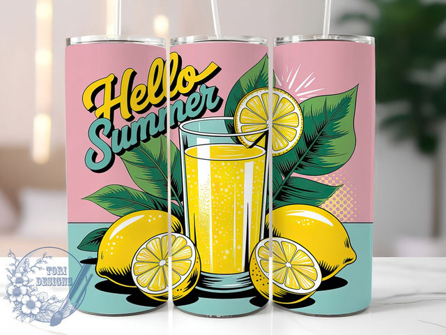 Hello Summer Lemon 20oz Tumbler, Lemon Slice Wrap, Summer Drink PNG, 20oz Skinny Tumbler, Refreshing Summer Sublimation, Lemonade Stand Art, Tropical Beverage Graphic, Citrus Summer Design Sublimation ToriDesigns 