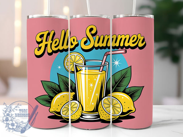 Hello Summer Lemon 20oz Tumbler, Lemon Slice Wrap, Summer Drink PNG, 20oz Skinny Tumbler, Refreshing Summer Sublimation, Lemonade Stand Art, Tropical Beverage Graphic, Citrus Summer Design Sublimation ToriDesigns 