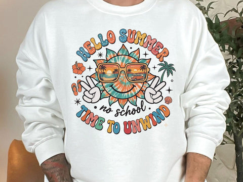 Hello Summer No School Time To Unwind PNG SVG artprintfile 