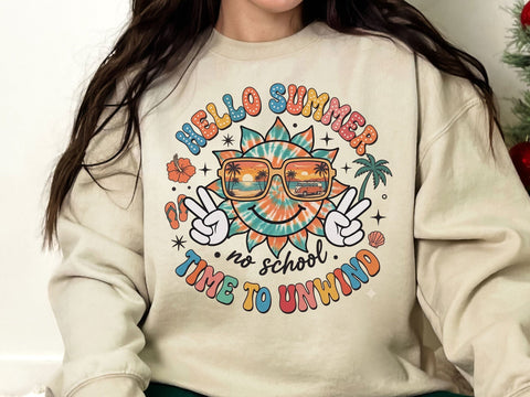 Hello Summer No School Time To Unwind PNG SVG artprintfile 