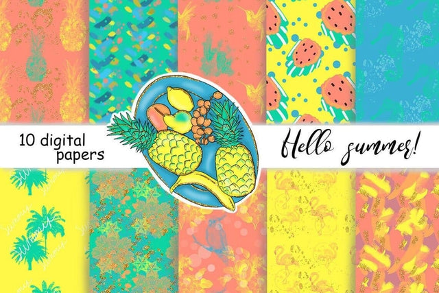 Hello Summer PATTERN Summer Diy Clipart Digital Paper - JPEG Digital Pattern GlamArtZhanna 