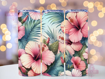 Hello Summer Pink Tropical Flower Hibiscus Beach Vacation 20oz skinny tumbler sublimation designs Download PNG Sublimation SvggirlplusArt 