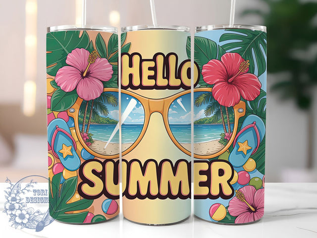 Hello Summer Shades 20oz Tumbler, Summer Sunglasses Wrap, 20oz Skinny Tumbler, Vibrant Summer PNG, Sunglasses Sublimation, Summer Vacation Art, Trendy Summer Graphic, Beach Vibes Design Sublimation ToriDesigns 