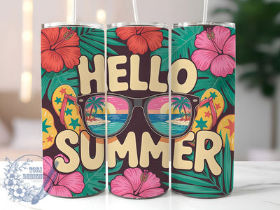 Hello Summer Shades 20oz Tumbler, Summer Sunglasses Wrap, 20oz Skinny Tumbler, Vibrant Summer PNG, Sunglasses Sublimation, Summer Vacation Art, Trendy Summer Graphic, Beach Vibes Design Sublimation ToriDesigns 