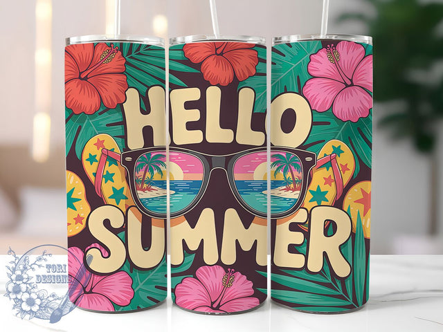 Hello Summer Shades 20oz Tumbler, Summer Sunglasses Wrap, 20oz Skinny Tumbler, Vibrant Summer PNG, Sunglasses Sublimation, Summer Vacation Art, Trendy Summer Graphic, Beach Vibes Design Sublimation ToriDesigns 