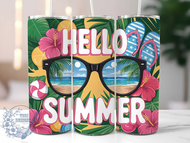 Hello Summer Shades 20oz Tumbler, Summer Sunglasses Wrap, 20oz Skinny Tumbler, Vibrant Summer PNG, Sunglasses Sublimation, Summer Vacation Art, Trendy Summer Graphic, Beach Vibes Design Sublimation ToriDesigns 