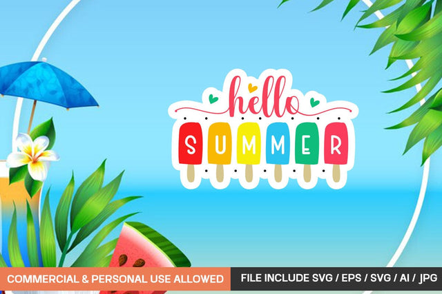 Hello Summer Sticker Design SVG designmaster24 