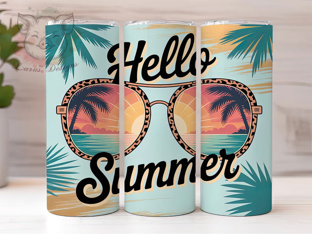 Hello Summer Sunglasses 20oz Tumbler, Sunglasses Pattern Wrap, Summer Sublimation PNG, 20oz Skinny Tumbler, Beach Vibes Design, Cute Summer Accessories, Vacation Tumbler Art Sublimation Lara' s Designs 