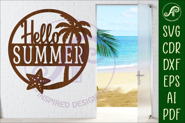 Hello Summer SVG Beach Wall Sign Laser Cut File Coastal SVG APInspireddesigns 