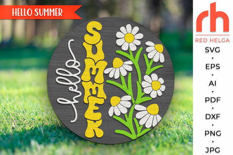 Hello Summer SVG, Daisy Door Sign Cut File, Floral Hanger SVG RedHelgaArt 