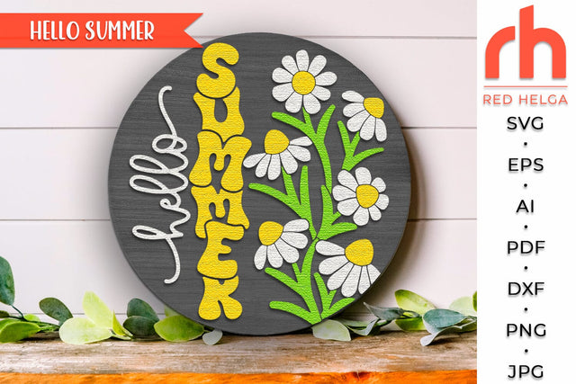 Hello Summer SVG, Daisy Door Sign Cut File, Floral Hanger SVG RedHelgaArt 