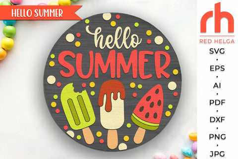 Hello Summer SVG, Door Sign Cut File, Popsicle DXF SVG RedHelgaArt 