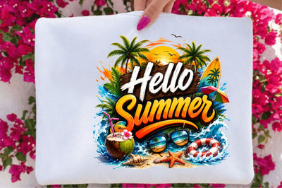 Hello Summer Tropical Beach PNG Design Sublimation SVGArt 