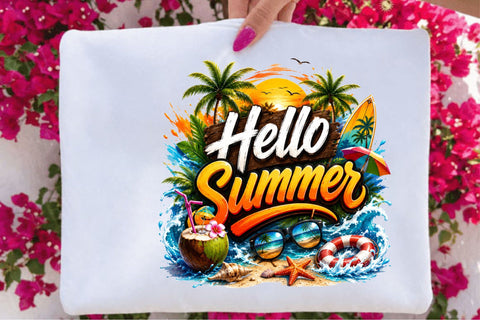 Hello Summer Tropical Beach PNG Design Sublimation SVGArt 