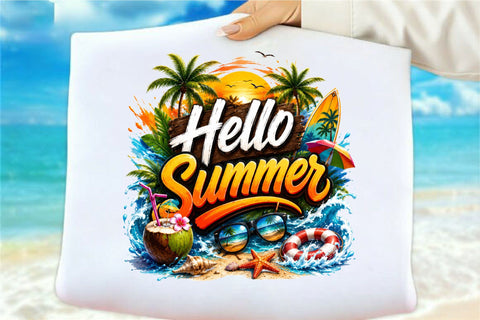 Hello Summer Tropical Beach PNG Design Sublimation SVGArt 