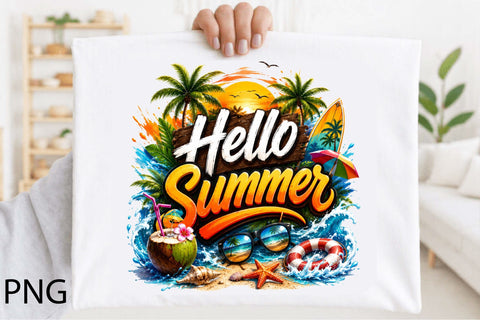 Hello Summer Tropical Beach PNG Design Sublimation SVGArt 