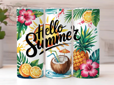 Hello Summer Tropical Vibes 20oz Tumbler, Tropical Theme, Bold Text, Summer Vibes, Vibrant Design, 20oz Tumbler Wrap, Sublimation PNG Sublimation Lara' s Designs 