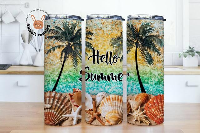 Hello Summer Tumbler Wrap, 20oz Skinny Sublimation Tumbler Design, Tumbler PNG Downloads, Summer Sublimation Design Sublimation Rabbitmakies 
