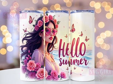 Hello Summer Tumbler Wrap, Summer Girl Design, Sublimation PNG, Beach Vibes, Summer Decor, Digital Download, Tropical Tumbler Wrap Sublimation SvggirlplusArt 