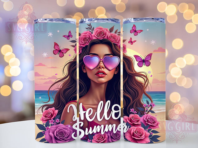 Hello Summer Tumbler Wrap, Summer Girl Design, Sublimation PNG, Beach Vibes, Summer Decor, Digital Download, Tropical Tumbler Wrap Sublimation SvggirlplusArt 