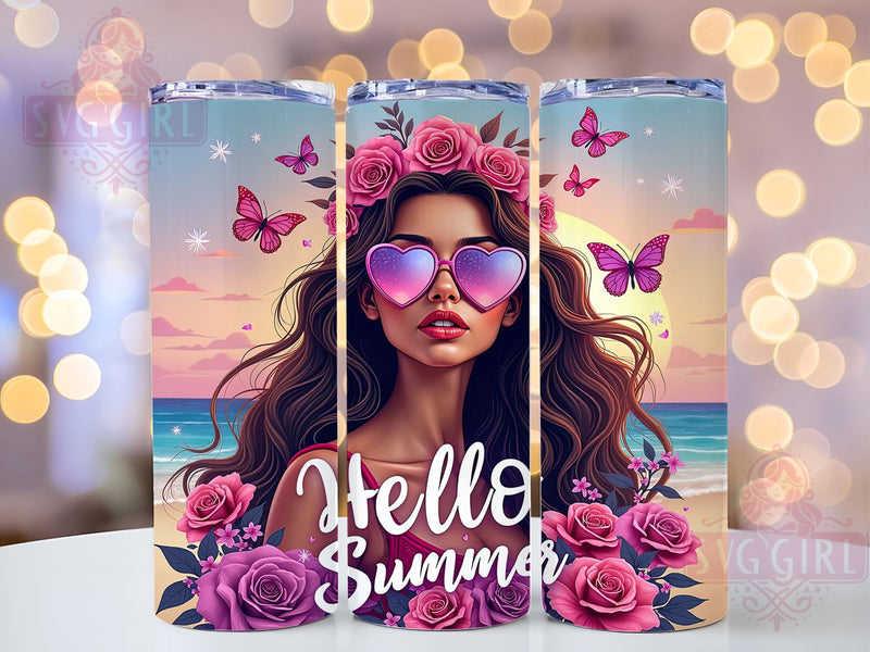 Hello Summer Tumbler Wrap, Summer Girl Design, Sublimation PNG, Beach Vibes, Summer Decor, Digital Download, Tropical Tumbler Wrap Sublimation SvggirlplusArt 