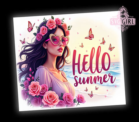 Hello Summer Tumbler Wrap, Summer Girl Design, Sublimation PNG, Beach Vibes, Summer Decor, Digital Download, Tropical Tumbler Wrap Sublimation SvggirlplusArt 