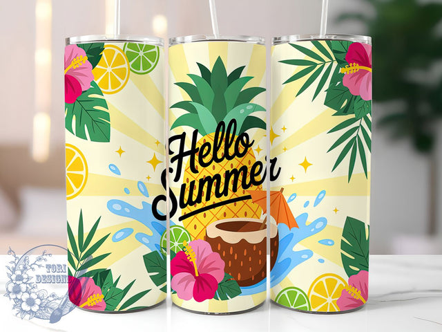 Hello Summer Vibes Tumbler Wrap, Summer Vibes Tumbler, 20oz Sublimation Design, Bright Summer Tumbler, Fun in the Sun Wrap, Tropical Tumbler Wrap, Cute Summer Cup Sublimation ToriDesigns 