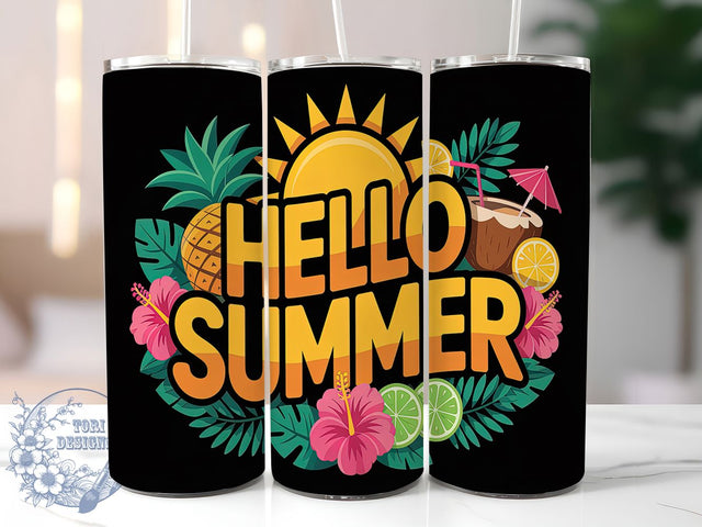 Hello Summer Vibes Tumbler Wrap, Summer Vibes Tumbler, 20oz Sublimation Design, Bright Summer Tumbler, Fun in the Sun Wrap, Tropical Tumbler Wrap, Cute Summer Cup Sublimation ToriDesigns 