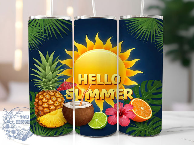 Hello Summer Vibes Tumbler Wrap, Summer Vibes Tumbler, 20oz Sublimation Design, Bright Summer Tumbler, Fun in the Sun Wrap, Tropical Tumbler Wrap, Cute Summer Cup Sublimation ToriDesigns 