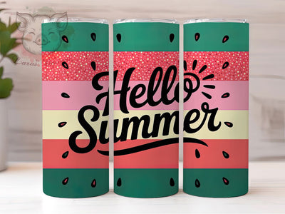 Hello Summer Watermelon 20oz Tumbler, Hello Sweet Summer, Summer Fruit Sublimation, 20oz Skinny Tumbler, Cute Watermelon PNG, Summer Quote Design, Fruit Pattern Tumbler Sublimation Lara' s Designs 