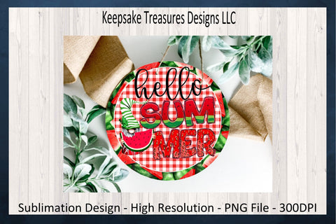 Hello Summer, Watermelon Gnome Sublimation PNG Design, Wreath Attachment, Wooden Door Sign, Summertime Home Decor, Digital Download Sublimation Keepsake Treasures Designs LLC. 