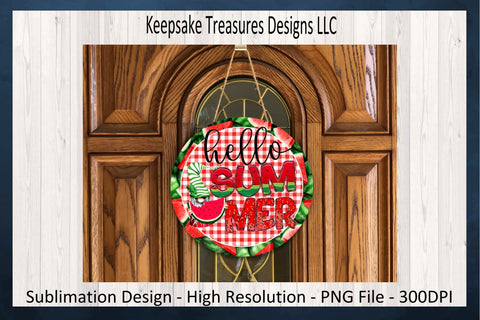 Hello Summer, Watermelon Gnome Sublimation PNG Design, Wreath Attachment, Wooden Door Sign, Summertime Home Decor, Digital Download Sublimation Keepsake Treasures Designs LLC. 