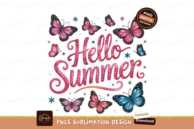 Hello Summer With Colorful Butterflies Design Sublimation Designangry 