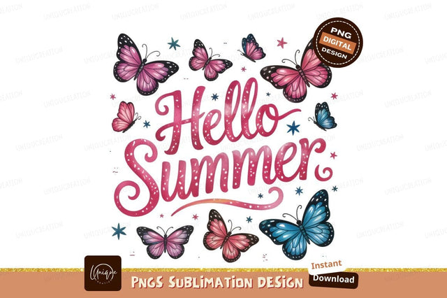 Hello Summer With Colorful Butterflies Design Sublimation Designangry 