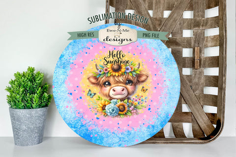 Hello Sunshine Cow Wind Spinner Round Sublimation Design PNG Sublimation Ewe-N-Me Designs 