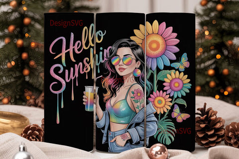 Hello Sunshine Girl 20oz Tumbler Wrap Sublimation DesignSVG 