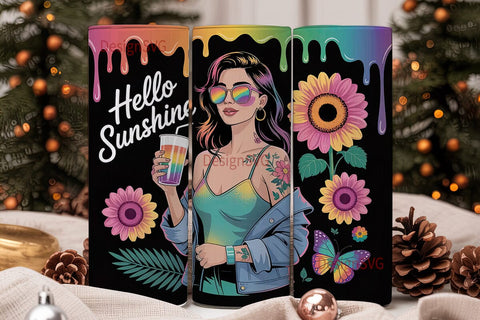 Hello Sunshine Girl 20oz Tumbler Wrap Sublimation DesignSVG 