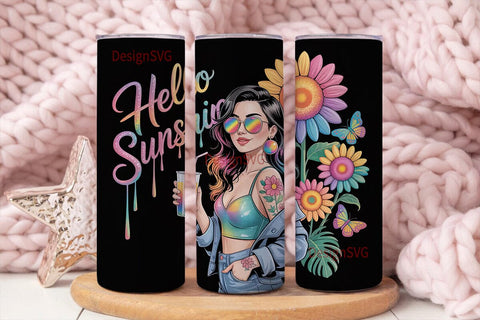 Hello Sunshine Girl 20oz Tumbler Wrap Sublimation DesignSVG 