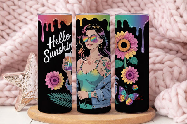 Hello Sunshine Girl 20oz Tumbler Wrap Sublimation DesignSVG 