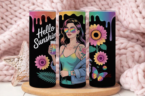Hello Sunshine Girl 20oz Tumbler Wrap Sublimation DesignSVG 