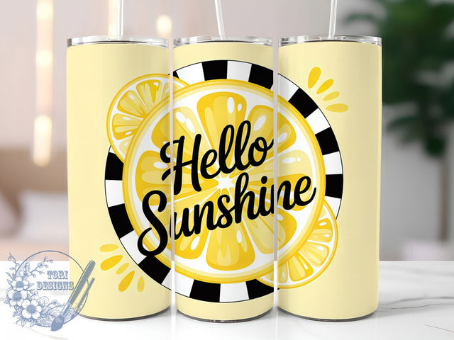 Hello Sunshine Lemon 20oz Tumbler, Lemon Slice Wrap, Citrus Summer PNG, 20oz Skinny Tumbler, Sunny Lemon Sublimation, Fresh Fruit Art, Yellow Summer Graphic, Bright Lemonade Design Sublimation ToriDesigns 