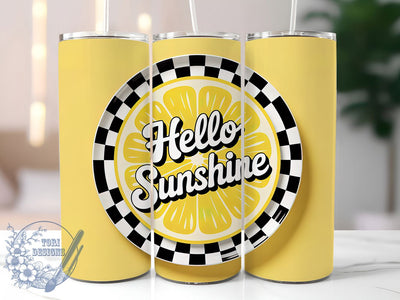 Hello Sunshine Lemon 20oz Tumbler, Lemon Slice Wrap, Citrus Summer PNG, 20oz Skinny Tumbler, Sunny Lemon Sublimation, Fresh Fruit Art, Yellow Summer Graphic, Bright Lemonade Design Sublimation ToriDesigns 