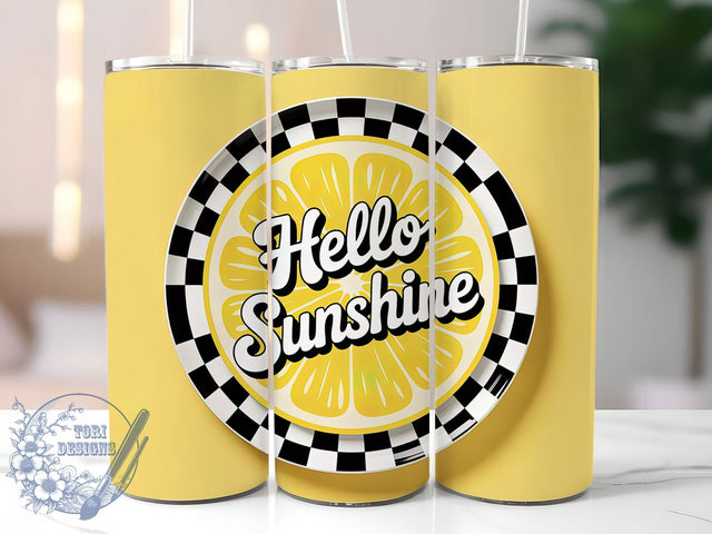 Hello Sunshine Lemon 20oz Tumbler, Lemon Slice Wrap, Citrus Summer PNG, 20oz Skinny Tumbler, Sunny Lemon Sublimation, Fresh Fruit Art, Yellow Summer Graphic, Bright Lemonade Design Sublimation ToriDesigns 