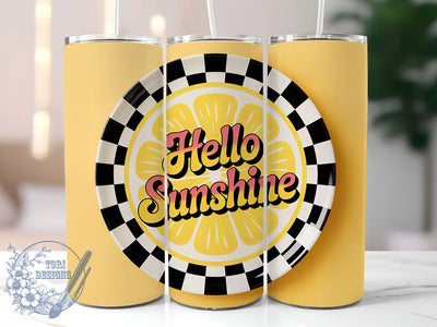 Hello Sunshine Lemon 20oz Tumbler, Lemon Slice Wrap, Citrus Summer PNG, 20oz Skinny Tumbler, Sunny Lemon Sublimation, Fresh Fruit Art, Yellow Summer Graphic, Bright Lemonade Design Sublimation ToriDesigns 