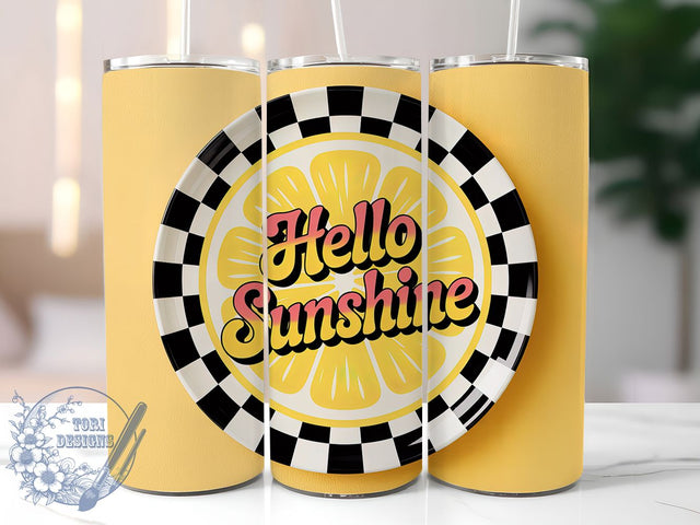 Hello Sunshine Lemon 20oz Tumbler, Lemon Slice Wrap, Citrus Summer PNG, 20oz Skinny Tumbler, Sunny Lemon Sublimation, Fresh Fruit Art, Yellow Summer Graphic, Bright Lemonade Design Sublimation ToriDesigns 